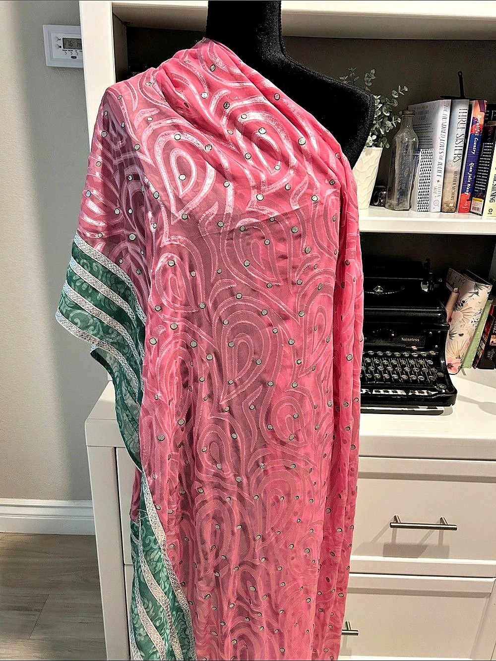 Saree in Pink & Green